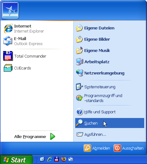 Suchen-Men&uuml; von Windows XP